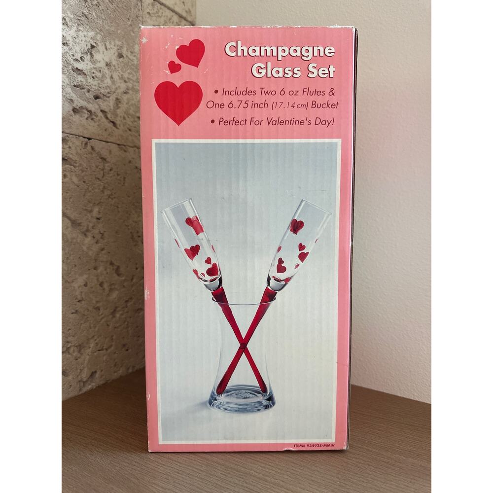 Heart Champagne Glass Set Flutes and Bucket - Bouquet Valentines- Wedding